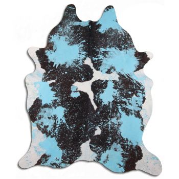 LG&#47;XL Brazilian Aqua Splatter Distressed Black &#47; White cowhide rugs. Measures approx. 42.5-50 square feet #2